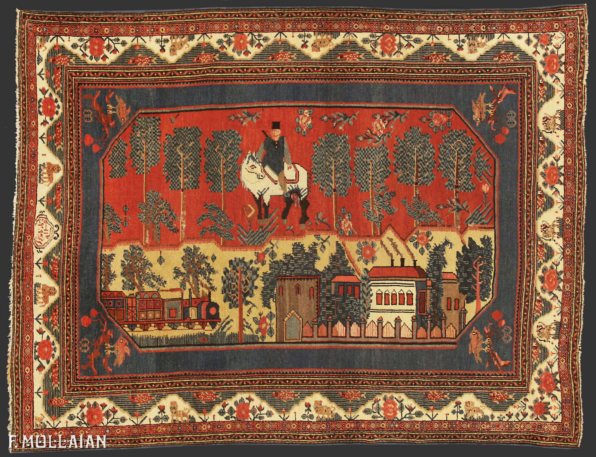 Pictorial Antique Persian Mishan Rug n°:38789764